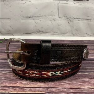 Justin Unisex Black and Brown Leather Belt with Southwestern Embroidery Silver
